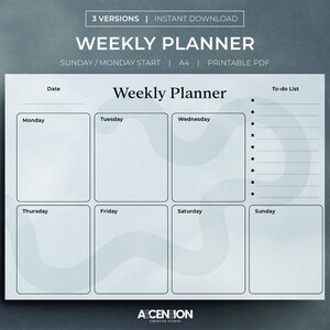 Weekly Planner Printable Landscape, Minimalist Weekly Schedule, Week At a Glance, Weekly Organizer, Office Planner, Desk Planner, A4