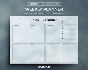 Weekly Planner Printable Landscape, Minimalist Weekly Schedule, Week At a Glance, Weekly Organizer, Office Planner, Desk Planner, A4