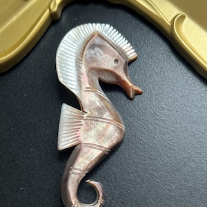 Vintage Mother of Pearl Shell Seahourse Brooch Pin
