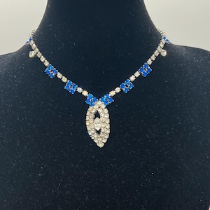 Vintage Blue and Clear Rhinestone Choker Necklace