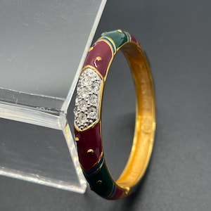 Vintage Joan Rivers Signed Enamel and Clear Rhinestone Bangle Bracelet