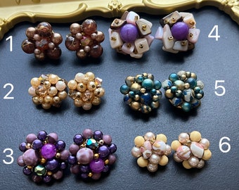 Vintage Japan/Hong Kong Colorful Beaded Clip-on Earrings