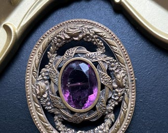 Antique Victorian Sash Brooch, Brass, Floral Theme With  display picture 1