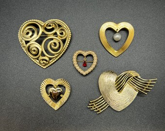 Vintage 5 Stück Herz Brosche Pin Lot~ Avon/Danecraft/Gerrys