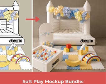 Pacchetto di mockup per aree gioco morbide: sfondi per feste per bambini, design per organizzatori di eventi.