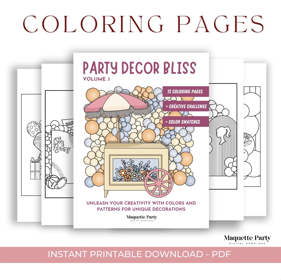 Party Decor Bliss - Digital Coloring Book for Event Planners | 12 ...