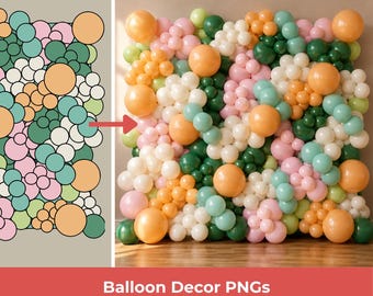 Decorazioni con palloncini in formato PNG / Modelli di mockup per eventi, Grappoli di palloncini in formato PNG (Download digitale)