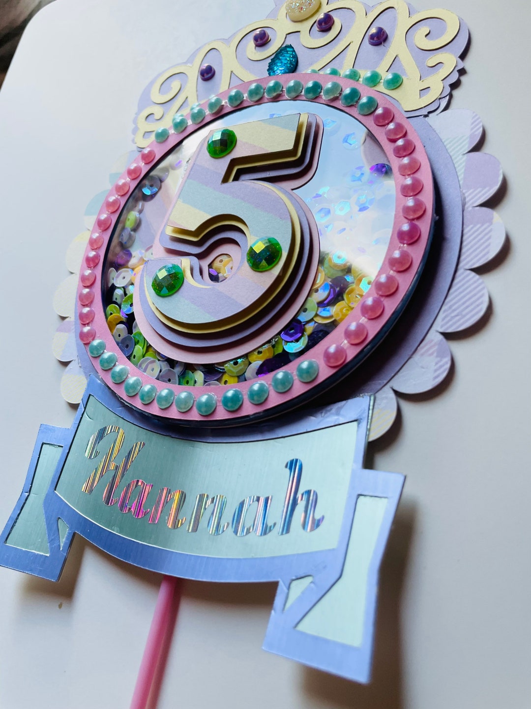 Shaker Cake Topper 3D Birthday Celebration Sequins Glitter Etsy