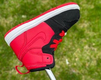 Jordan 1 High Red Black Putter Cover — Authentic Upcycled Air Jordan One, Golf, 90s — shoe sneaker sneakerheads red black bred