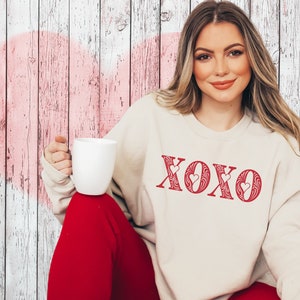 Valentijnsdag Sweatshirt, Grote XOXO Shirt, Rode Harten, Valentijn Sweatshirt, Valentijnsdag Cadeau, Vrouwen, Meisje, Tiener, Valentijnsdag Tshirt