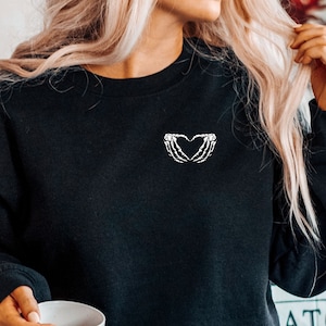 HALLOWEEN Sweatshirt, Skeleton Small Heart Hands, Fall shirt, October, Spooky Season, Autumn, Women&#39;s, Unisex, Sweatshirt