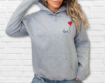 Red Heart Balloon Hoodie: Valentines Day Love Sweatshirt