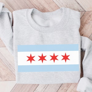 Chicago Flag Sweatshirt, Windy City, Midwest Pride, Illinois, Chicago Pride Gift, Chicago 6 Point Stars, Women, Men, Unisex, Sweatshirt