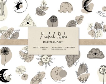 Elementos Boho, Imágenes Prediseñadas Boho Neutral, Paquete de Formas Boho, Imágenes Prediseñadas Monocromáticas, Pegatinas Digitales, Iconos Boho, Imágenes Prediseñadas de Uso Comercial