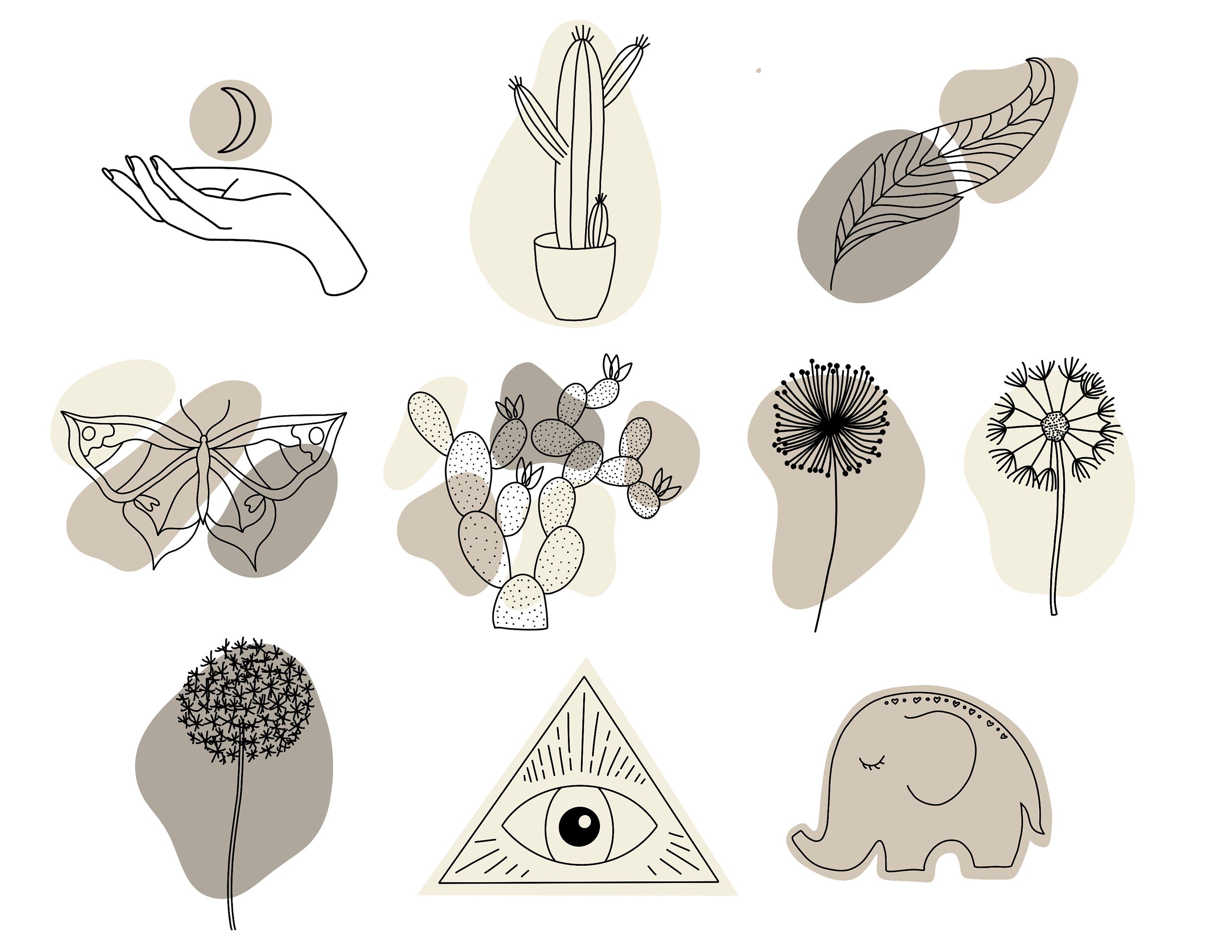 Boho Elements, Neutral Boho Clipart, Boho Shapes Bundle, Monochrome ...