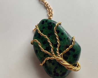 Wire wrapped tree crystal necklace