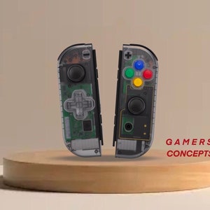 Custom Nintendo Switch Joycons (Transparent Clear with SNES Colored Buttons + D-Pad)