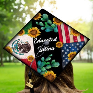 Educated Latina Graduation Cap Png,Graduation Hat Png,Mexico Flag Senior Png,Diy Vinyl Graduation Cap,Funny Graduation Cap,Latina Senior Png image 1