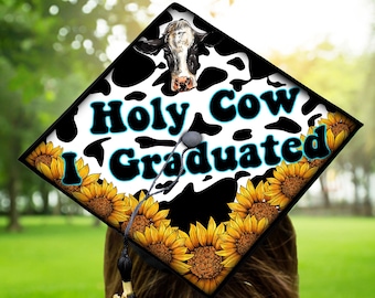 Holy Cow Graduated Graduation Cap Png,Graduation Hat Png,Holy Cow Graduated Png,Diy Vinyl Graduation Cap Png,Funny Graduation Cap,Cow Senior