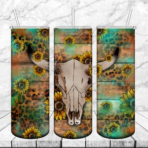 Western Tumbler Design Cowgirl Bull Cow Skull Seamless Country Sublimation Designs Nedladdningar - Slim 20oz, Bull Skull PNG, Bull Skull Design