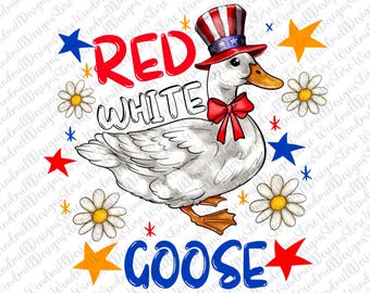Red White And Goose PNG, Funny 4th of July Png, Boho Patriotic Floral Fourth of July Png, Retro America Png, Cute American Goose Shirt Png