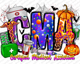 Assistente medico certificato CMA PNG, download di design per sublimazione, infermiere CMA PNG, infermiere di Halloween PNG, Halloween PNG, design per sublimazione