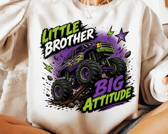 little brother big attitude Png, Monster Truck PNG,Racing Bow Sublimation,Monster Truck Girl PNG,Boy Mom Truck Design,Checkered Flag