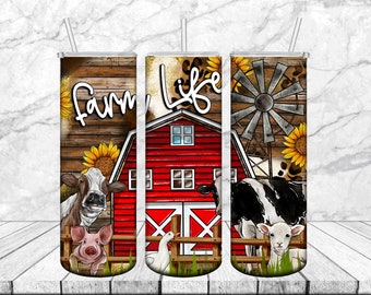 Farm Life 20 oz smal tumbler sublimering, gårdsdjur tryck tumbler wrap design för rak tumbler, gård PNG-fil, gårdsliv png, lada png