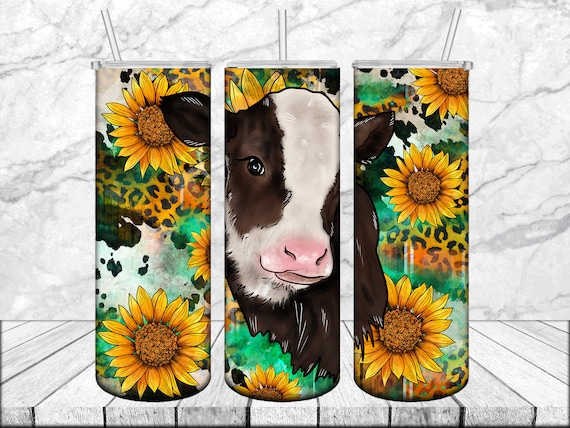 Cow Tumbler Png, Sunflower Tumbler, Cow Tumbler, 20oz Skinny Tumbler Sublimation Designs PNG File, Sublimation Tumbler,Cow and Sunflower