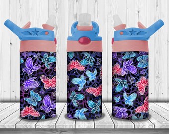 Butterfly Water Bottle File Png, Butterfly 12oz Flip Top Kids Water Bottle Template,Butterfly Png, Sublimation Designs Downloads, Butterfly