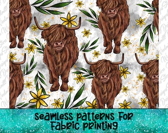 Highland Cow Seamless Pattern,Highland Cow Sublimation Design Png,Western Seamless Pattern,Cow Pattern Png,Cow Png,Cow Seamless Fabric