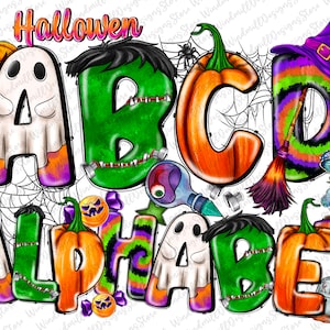 Halloween Alphabet Bundle Png, Halloween Png, Halloween Doodle Letters Png, Halloween letters png, Clip Art Letters Png, sublimate download
