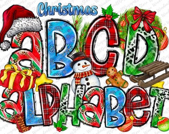 Christmas Alphabet PNG, Christmas PNG Xmas Doodle Alphabet, Santa Alphabet PNG, Christmas Font, Christmas Clipart, Sublimation Santa Png