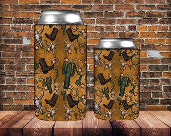 Western Can Cooler PNG Sublimation Design, Western Can Holder, 12 oz. Can Cooler Template, Can Cooler PNG Downloads, 15oz Can Cooler Design
