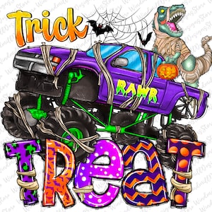 Trick Rawr Treat png, Halloween PNG, diseño de sublimación de Halloween, Monster Truck, Rex, Dinosaurio de Halloween, diseño de sublimación, calabazas png