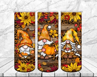 Gobelet automne nain, gobelet automne png, gobelet citrouille, gobelet maigre 20 oz motifs sublimation, nain d'action de grâce nain d'automne, gobelet gnomes