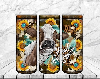 Ko-tumbler png, solros-tumbler, ko-tumbler, 20oz smal tumbler sublimeringsdesign png-fil, sublimeringstumbler, ko och solros