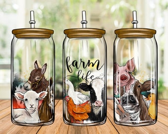 Farm Animals Libbey Cup Png Sublimation Design,16oz Libbey Cup Png,Farm Animals Glass Can Png, Digital Download,Farm Animals Png,Farm 16oz