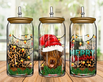 Weihnachten Highland Cow Libbey Cup Png Sublimation, Weihnachten 16 Unzen Libbey Cup Png, Weihnachtsglasdose Png, Weihnachten Png, Weihnachtskuh Png