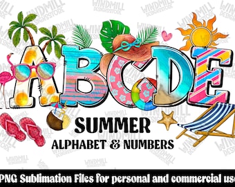 Summer Doodle Alphabet Bundle, Summer Life PNG Letters, Sublimation Design, Summer Png, Summer Alphabet, Summer Font, Beach,Digital Download