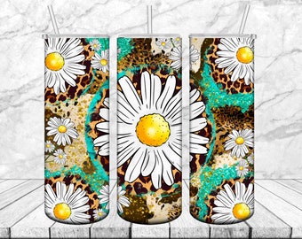 Leopard Daisy Tumbler 20oz Skinny Tumbler Design, Daisy Tumbler Png, Western Cowhide Tumbler Png, Western Tumbler Png, Digital Download