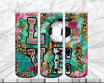 Soccer Tumbler Png ,Soccer 20oz Skinny Tumbler Design, Soccer Tumbler, Leopard Tumbler Png, Instant Download, Love soccer Tumbler Png