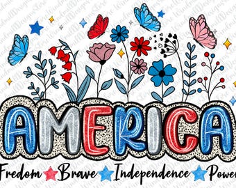 Floral America PNG, Floral Brushstroke USA Png, Retro America Png, 4th Of July PNG, 4th Of July Sublimation Design, Patriotic Png, Girly png