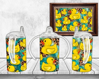 Vaso infantil con diseño de sublimación de pato de goma y burbujas (12 oz), vaso infantil con diseño de pato (Png), vaso infantil con diseño de pato de goma