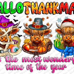 Happy Hallothanksmas Cow PNG, Cow Clipart, Fall PNG, Heifer, Halloween png, Christmas PNG, Western Png, Instant Download, Sublimation Design