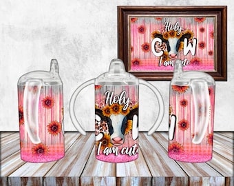 Holy Cow I&#39;m Cute Sippy Cup Sublimation Design, 12oz sublimation, 12oz sippy cup, Cow Sippy Cup Design - PNG Digital Download, Cow Kids Cup