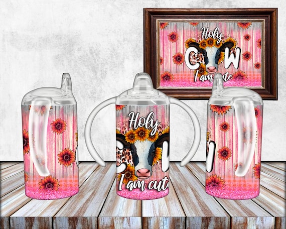 Holy cow kids sippy cup tumbler Design | sublimation design for 12 oz  tumblers. Kids cup template png digital tumbler download | cute cow