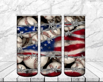 Baseboll amerikansk flagga tumblerdesign, baseboll 20oz tumbler, 20 oz. smal tumbler i omslagspapper sublimering, tumblerdesigner sublimering, baseboll