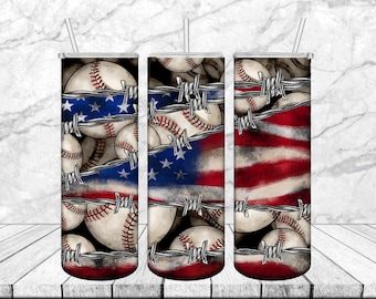 Gobelet baseball drapeau américain, gobelet baseball 20 oz, 20 oz Sublimation pour gobelet fin, Sublimation de motifs pour gobelets, Baseball