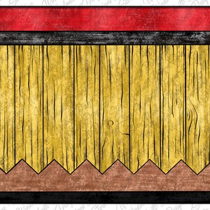 May include: A digital graphic of a yellow wooden pencil with a red eraser, black trim, and a brown and black pencil point. The background is a distressed wood texture.